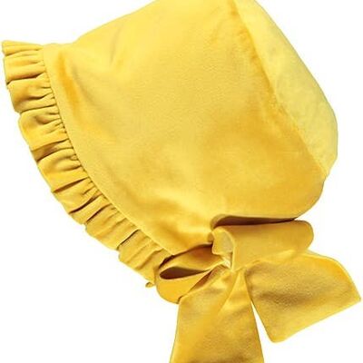 Yellow Velvet Cap With Ruffles And Bow B
