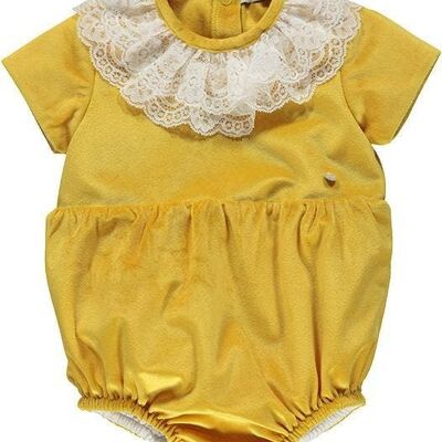 Yellow Velvet Bodysuit With Ruffle Collar B