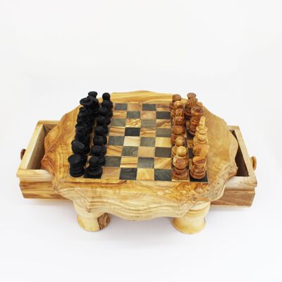 Jeu d'échecs en bois d'olivier - Table d'échecs Ø23cm