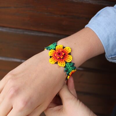 Armband Blüten rot - Flor Huichol , Schmuck