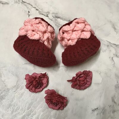 Baby Scale Bootees - Red/Light Pink