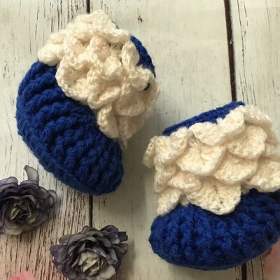 Baby Scale Bootees - Dark Blue/White