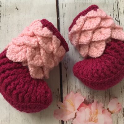 Baby Scale Bootees - Dark Pink /Light Pink