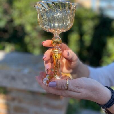 Pareja de copas de cristal soplado de Murano con pan de oro