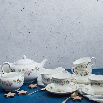 Juego de té Wedgwood con decoración mirabelle de 12 completo