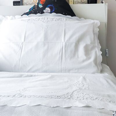 Double bed linen set in cotton and Burano lace