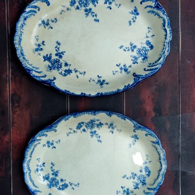 Pair of oval trays with flowers