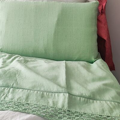 Parure de lit double en coton vert pastel