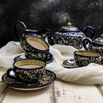 Service à thé Molaroni signature bleue peinte à la main