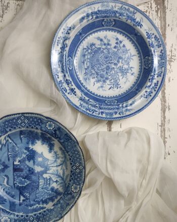 Paire d'assiettes creuses blanches et bleues du milieu du XIXe siècle 2