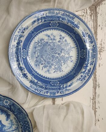 Paire d'assiettes creuses blanches et bleues du milieu du XIXe siècle 3