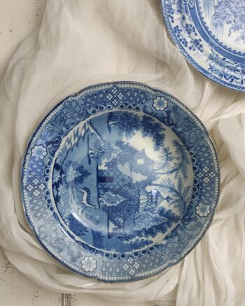 Paire d'assiettes creuses blanches et bleues du milieu du XIXe siècle 4