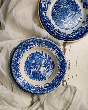 Couple assiettes set de couverts assortis en porcelaine anglaise, blanc et bleu 3