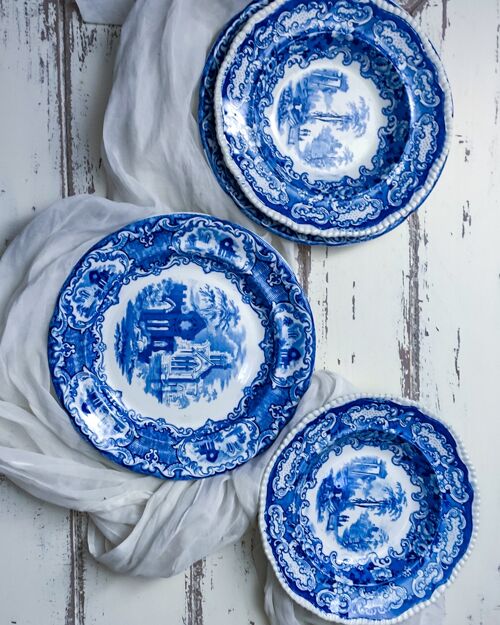 Meravigliosa coppia di posti tavola porcellana inglese bianco e blu