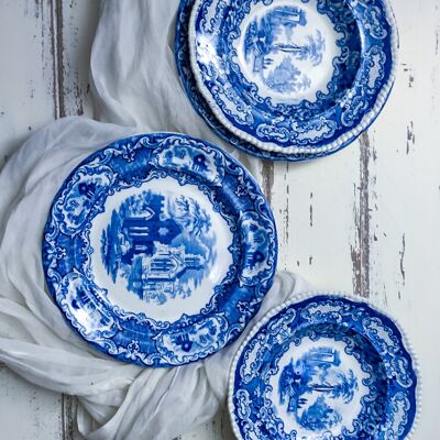 Magnifique paire d'assises de table en porcelaine anglaise bleue et blanche