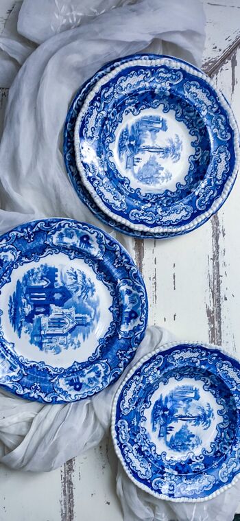 Magnifique paire d'assises de table en porcelaine anglaise bleue et blanche 2