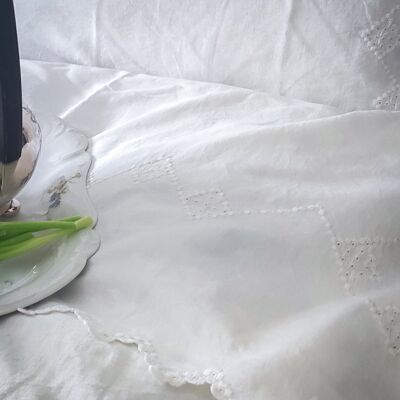 Juego de sábanas de matrimonio de lino blanco con fundas de almohada con bordado noruego