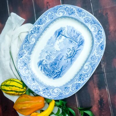 Rhyne blue landscape oval tray