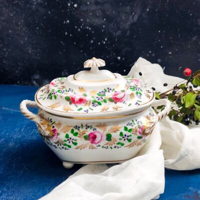 Hand painted sugar bowl with Crown Derby roses