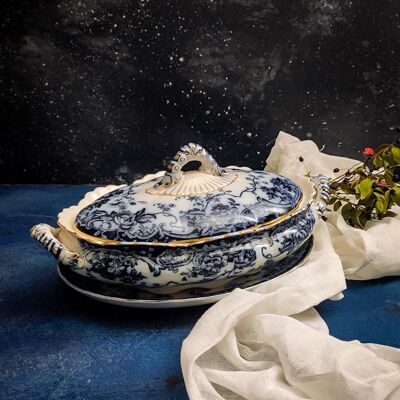 Vegetable dish with blue flowers