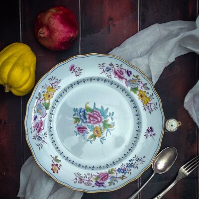 Chafing dish de porcelana inglesa con flores de colores