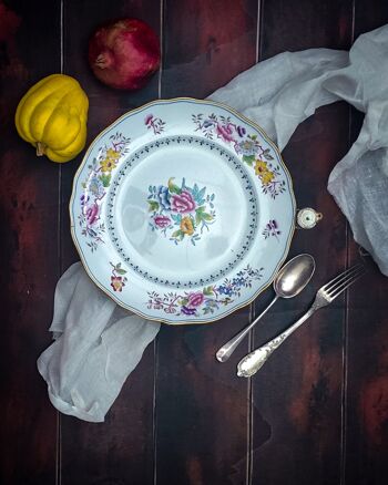 Chafing dish en porcelaine anglaise avec fleurs colorées 3