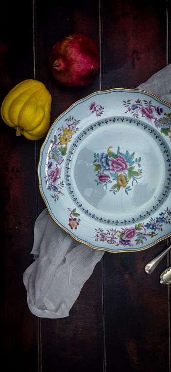Chafing dish en porcelaine anglaise avec fleurs colorées 4