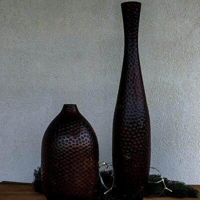 Pair of engraved wooden vases