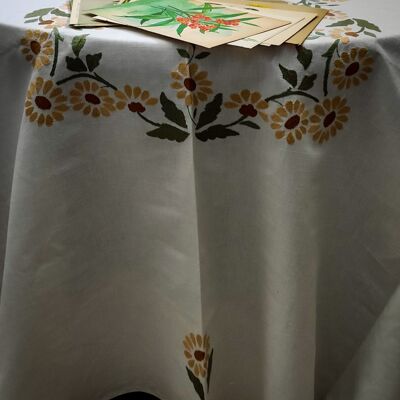 Nappe en lin à fleurs jaunes avec 12 serviettes