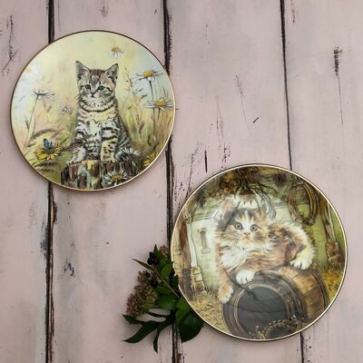 Pair of royal wordcester kittens saucers