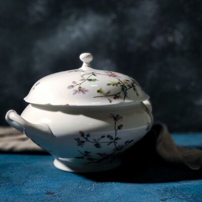 Ginori soup tureen with hand painted flowers