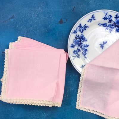 juego de ocho servilletas de lino rosa
