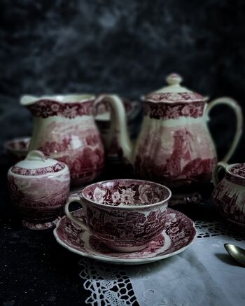 Service à thé anglais rouge complet pour 12 personnes 2
