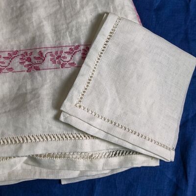 Linen tablecloth with hand embroidery cross stitch