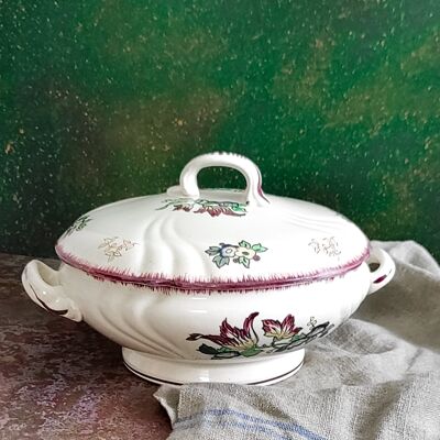 French tureen with hand painted tulips