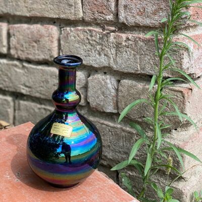 Iridescent blue Murano glass bottle