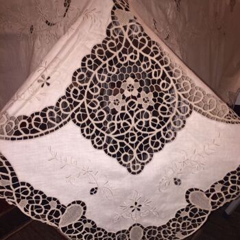 Nappe en lin ivoire avec dentelle de Burano avec 12 serviettes 2