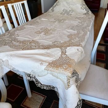 Nappe en lin ivoire avec dentelle de Burano avec 12 serviettes 3