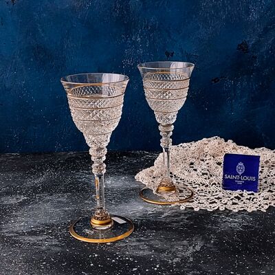 Pair of flutes in crystal and pure gold Saint Louis