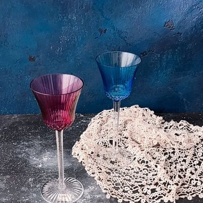 Pair of colored saint louis crystal wine glasses