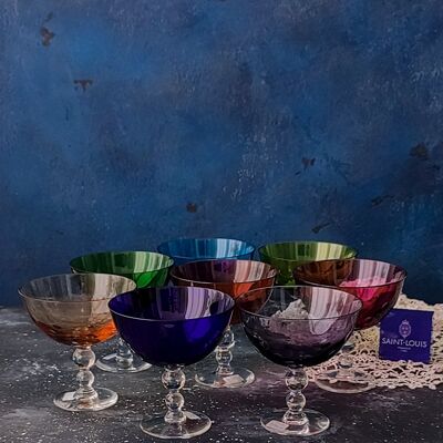 Pair of bubble saint louis colored crystal cups