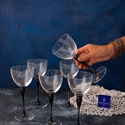 Six saint louis crystal goblet glasses smoked base