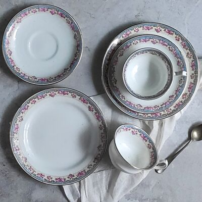 pair of English porcelain teacups with roses