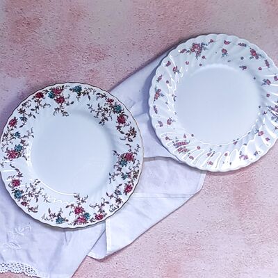 pair of sweet saucers with wave edge and flowers