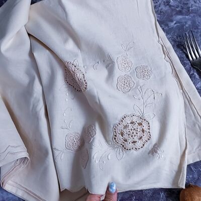 Cream tablecloth with crochet inserts