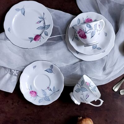 Paire de tasses à fleur grise Royal Albert