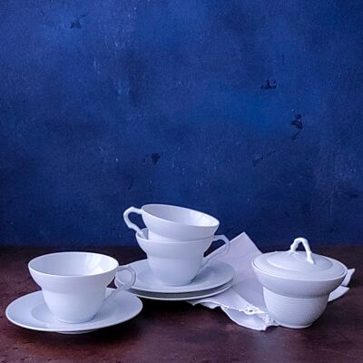 Juego de té Richard Ginori de 12 piezas en porcelana blanca galatea