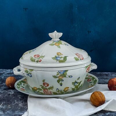Richard Ginori soup tureen and tray with colorful flowers