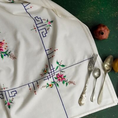 rectangular tablecloth with cross stitch embroidery