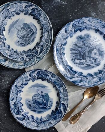 Deux paires d'assiettes plates copeland bleues 3